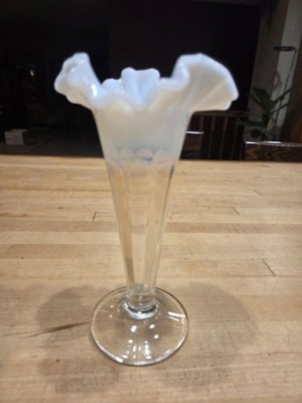 Vintage 1930s Jefferson Glass Opalescent Ruffled Rim Bud Vase Fenton Style